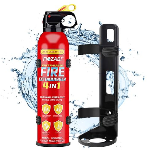 FIOZABI 1 paquete de extintor portátil 4 en 1 con soporte para la casa/coche/cocina/garaje/hogar, 0.5-A:21-B:C: 5K extintores a base de agua (620 ml/22 onzas)