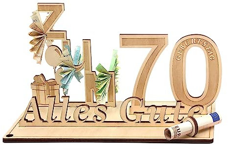 Giftota Geldgeschenke Geburtstag 70, Geschenke zum 70.Geburtstag Mann Frau, 70.Geschenke aus Holz Dekoration