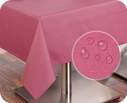 BEAUTEX Tischdecke Leinenoptik wasserabweisend, Rund 140, Berry | Pflegeleichte Tischwäsche aus 70 % Baumwolle und 30 % Polyester, waschbar bis 40 °C und mit hochwertigem Saum
