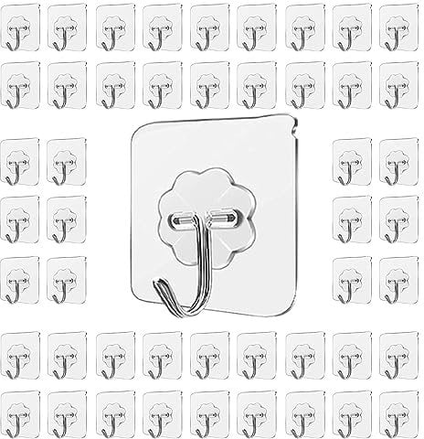 LABOTA 50 Pcs Self Adhesive Heavy Duty 10 KG/22 LB(Max) Wall Door Sticky Hooks, Stainless Hooks, for Bathroom Kitchen