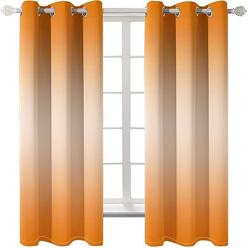 Homxi Lichtdichte Vorhänge 2er Set,2 x 137W x 138H cm,Gardinen Blickdicht Orange Farbverlauf Ösenvorhang Gardine