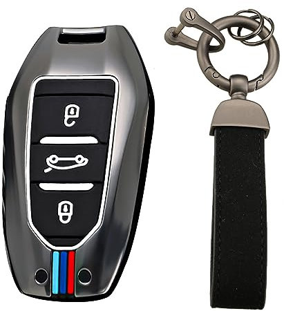 KUNIO Coque de clé de voiture pour Pe-ugeot 3008 5008 2008 308 508 208 Convient pour Opel Grandland X Astra L Convient pour Citroën C3 C4 DS5 DS7 Boîtier en métal Porte-clés B Noir