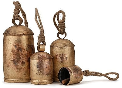 Rustikales hängendes Kuhglocken-Set, riesige Glöckchen für Weihnachtsdekoration, Bauernhaus, Boho, Outdoor-Windspiel, Hexenglocken, Antik-Vintage-Feiertags-Ornament, Türkranz-Aufhänger, 10,2 cm, 15,2
