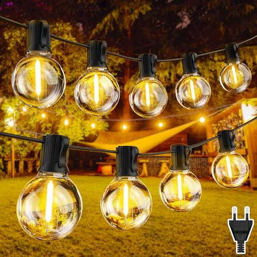 Heinstian Lichterkette Außen mit Stecker, 15M Lichterkette Outdoor mit 26+1 G40 Glühbirnen Lichterkette, Wasserdicht LED Lichterkette Aussen für Garten, Pavillon, Hochzeiten, Partys, Terrasse, Camping