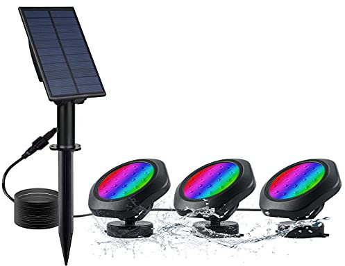 CORESLUX Solar Teichbeleuchtung RGB mit Farbwechsel, 3 Stück IP68 Wasserdichte Tauchstrahler für Gartenteich, Solar Unterwasserbeleuchtung mit RGB Teichlicht als Gartenbeleuchtung und Teichleuchten