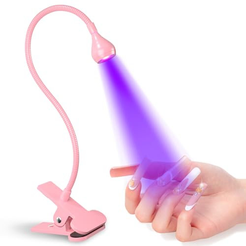 Nail Lamp Gooseneck for Nails 365+395nm 3w Black Light LED UV Nail Lamps with Clamp 5v USB Input UV Light with 4 Levels of Dimming (Pink)