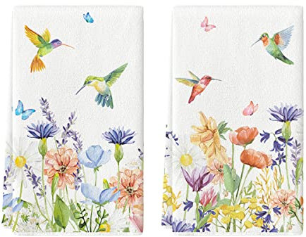 Artoid Mode Blumen Blätter Kolibri Frühling Küchentücher Geschirrtücher, 42x65 cm Sommer Blätter Dekoration Handtücher 2er Set