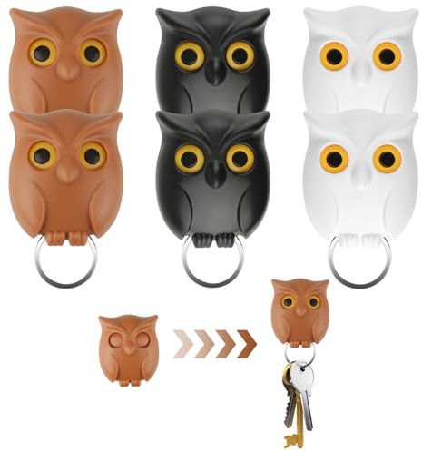 jwogngls 6 Stück Eulen Schlüsselhalter für Wand, Hakenleiste Schlüsselleisteb,Night Owl Key Holder Schlüsselhalter für Wand, Automatic Open Close Eyes Owl Key Holder für Zuhause