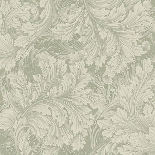 SOPHIE LAURENCE Rossetti Green Floral Wallpaper Cream Leaves Flowers Non-Pasted Paste The Paper Wallpaper for Feature Wallpaper Living Room (Sample)