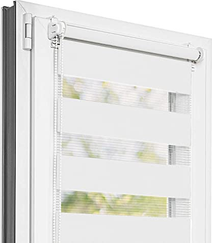 Estika Doppelrollo Klemmfix ohne Bohren - 130 cm x 120 cm - Weiß - 27 Stofffarben, Tag und Nacht Duo Rollo, Rollos für Fenster ohne Bohren, Fenster Sichtschutz (130 cm Stoffbreite)
