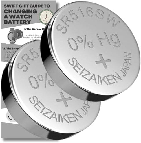 SR516SW Watch Batteries - 2 x Seizaiken 317 Equivalent Cell Button Watch Battery Replacement Kit for Watches with Fitting Guide