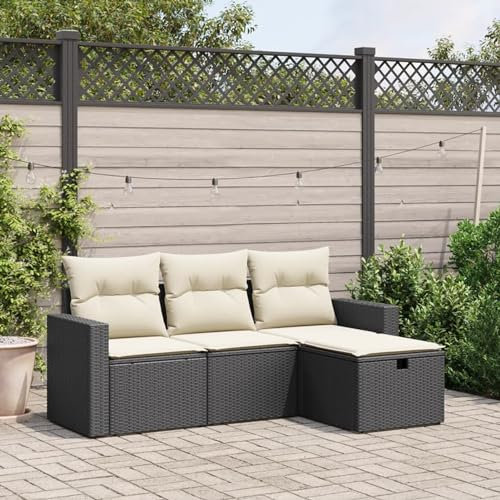 Festnight Gartenlounge Set aus PE-Polyrattan, Balkonlounge Set, Terrassensofa, Loungemöbel Polyrattan, Polyrattan Gartenmöbel, Terrassenmöbel, Ecksofa Garten Schwarz 4-tlg-Type-20