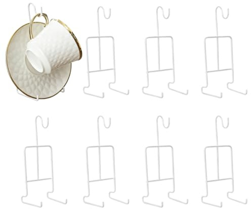 Verve Jelly 8 Pcs Tea Cup Holder Metal Cup Saucer Display Rack Teacup Easel Stand for Coffee Mug Organizer, White, 6.22 x 2.44 Inches