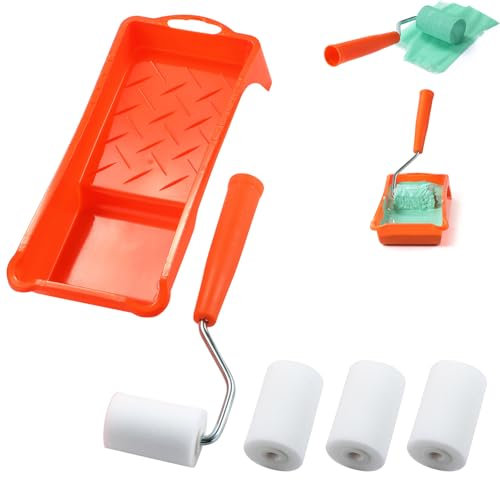 Rouleaux De Peinture En Mousse, Rouleaux De Peinture Avec Bac À Peinture, Mini Rouleau En Mousse,Avec Cadre Et Bac À Peinture - Pour Projets De Peinture De Surfaces Planes (6 Pièces)