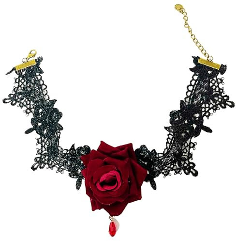 duoyif Gothic Spitze Choker, Gothic Halsband Schwarz Rock Punk Choker Verstellbare, Gothic Choker Halskette Für Damen Mädchen Karneval Halloween Weihnachten Bierpartys Maskerade (A Blume)