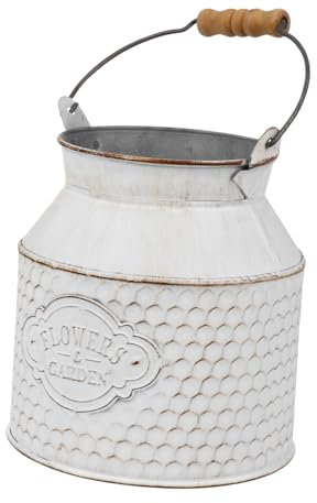 KITANDOVE Iron Flowerpot Wooden Handle Retro French Flower Bucket Vintage Style Flowerpot for Garden