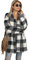 EFOFEI Damen Urban Style Hemdjacke Langarm Plüsch Mantel Loose Hemd Bluse Langarm Oversize Bluse Übergroßen Plaid Tartan Shirt Grau+Weiß XL