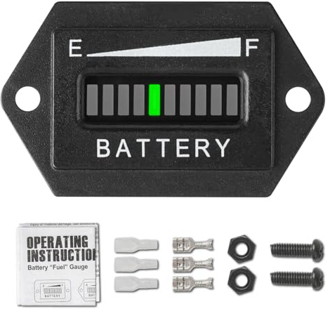 NInE-ROnG Lead Acid Battery Indicator Meter Gauge/Waterproof Battery Capacity Meter,Universal LCD Digital Battery Discharge Alert,Use for Golf Cart,Fork Lifts,Star Car,EZGO,Yamaha Club Car (12/24V)