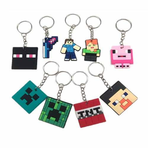 Porte-clés Cute Cartoon,9 Pcs Dessin Animé Pendentif Keychains,Porte-clés en PVC Jeux à Pixel,Fun Kawaii Mosaïque Game Keychain Décoration pour Sacs à Main Sacs à Dos Clés,Cadeaux Fête Anniversaire