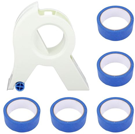 Gugxiom 6 Pcs Set Masking Paint Tape Applicator and 5 Roll Blue Painter Tape for Window Door Cabinet, 3 Wheel Design