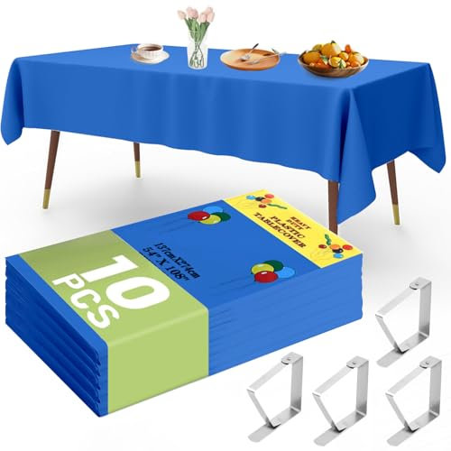 YSOOUA Einweg Tischdecke Tischtuch Rechteckig Tischdecken 10 STK Kunststoff Tischdecken Wasserdicht Geburtstag 137 x 274 cm Biertisch Tischdecke mit Tischklammern für Party Hochzeit Feste (Blau)