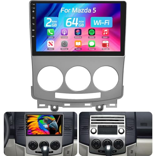 2+64G Autoradio für Mazda 5 2005-2010 - Kabelloses Carplay & Android Auto - 9 Zoll Android 13 Radio - WiFi EQ GPS Mirror Link FM RDS + AHD Rückfahrkamera und Mikrofon