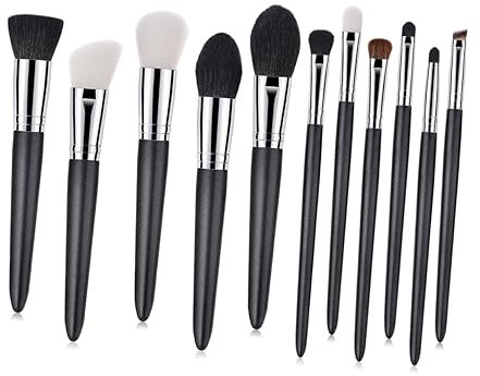 Gogogmee Make up Pinselset 11 Stück Ziegenhaar Holzgriff Puder Rouge Lidschatten Foundation Für Frauen Badezimmer Und Reisen