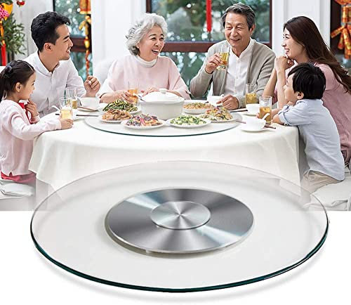 60cm Turntable, Tempered Glass Lazy Susan For Dining Table Swivel Serving Plate With Silent Bearing Rotating Tray Round Transparent