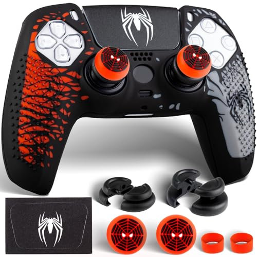 PlayRealm Silikon-Schutzhülle und Aufkleber für PS5-Controller, Spider-Edition, kein Herunterfallen, 2 Stück