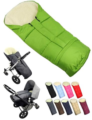 Fußsack [Winterfußsack für Kinderwagen] Buggy Schlitten Kuschelsack universal in Mumienform mit Lammwolle Größe anpassbar warm mit Reißverschluss waschbar (grün)