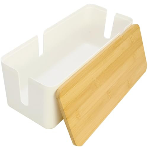 JJQHYC Boîte de Rangement de câbles avec Couvercle en Bambou pour Ranger Les câbles et Les Prises (Blanc)