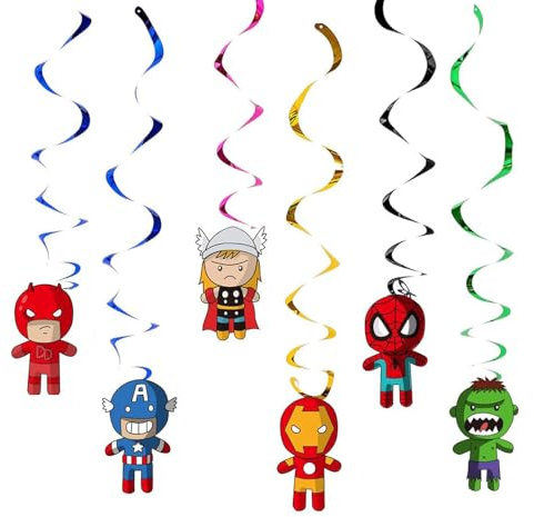 Happium Spiral Streamers Party Decorations, 100 cm Length, 6 Pieces, Superhero Hanging Swirls Garland for Birthday