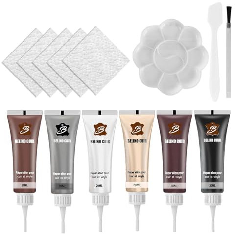 Eryndis Lederreparatur Creme, 6 Farben Leder Reparatur Set, Leder Reparatur Set,Flüssigleder Reparatur Set, für Auto Lederlenkrad Sofa Jacke Geldbörse Gürtel Schuhe Kunstleder Kratzer Risse
