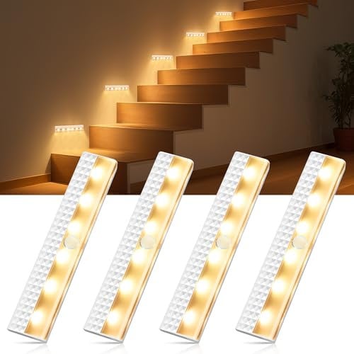 Kleiderschrank Beleuchtung Kabellos mit Sensor - Kleiderschrank Licht mit Bewegungsmelder, Vitrinenbeleuchtung LED mit Bewegungsmelder Innen, Akku Lampe Treppenbeleuchtung, Vitrine Schranklicht 4PCS