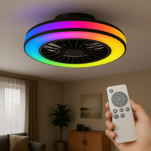Kanlux Bladeless Ceiling Fan with Remote – Colour Changing LED Light, Reversible Motor, Quiet Operation, Flush Mount, Modern Smart Fan for Bedroom, Living Room, Office – Energy Efficient Timer