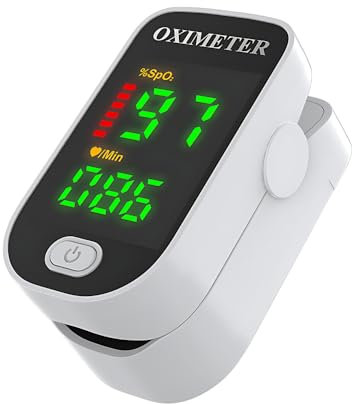 Pulsioximetro de Dedo Profesional, Oxímetro de Dedo con Pantalla LED de Color, Oxímetro de Pulso para Medición de Saturación de Oxígeno (SpO₂) y de Frecuencia Cardíaca (Blanco)