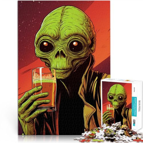 1000-teiliges Puzzle für Erwachsene “Alien mit einem Bier” Aus Karton，für Kinder ab 14 Jahren Heimdekorationsspielzeug Erwachsene und Jugendliche。Größe：38x52cm/14.9x20.4Zoll