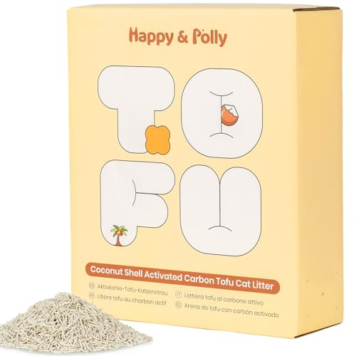 Happy & Polly Tofu Cat Litter – Fast Clumping, Flushable, Ultra Absorbent, Low Tracking, 100% Natural Raw Materials with Coconut Charcoal(2.5kg)