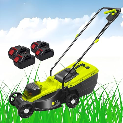 Tondeuse sans Fil à Batterie Lithium, Tondeuse électrique Autotractée 40V avec Lame en Acier Au Manganèse de 13 Pouces, 3 Réglages de Hauteur, Poids Léger (7,5 Kg), pour Jardin,4 Batteries
