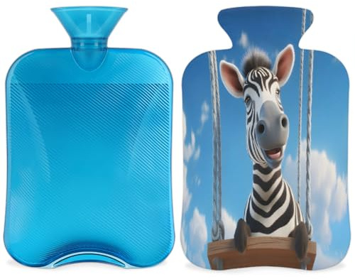 Funny Zebra Hot Water Bottle with Cover, Cute Zebra 2L Hot Water Bag for Pain Relief, Neck and Shoulder, Hand Feet Warmer