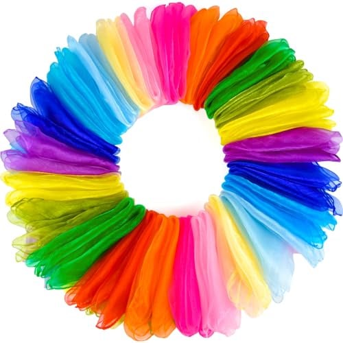 NEBURORA 24 Stück Jongliertücher, quadratisch, bunt, Spieltücher, 12 Farben | Seidentücher für Tanz, Musik, Bewegung, Zaubertricks, Bühnenrequisiten, dekorative Schalaccessoires
