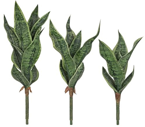 Hollyone 3 Stück Künstliche Sansevieria Bogenhanf Kunstpflanze wie echt Schlangenpflanze 60cm/54cm/43cm Künstliche Agave Dekopflanze Kunstzweige für Vase Hause Büro Garten Deko, Grün