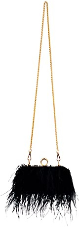 Uqezagpa Damen Kette Schultertasche Abend Clutch All-Matching Feder Handtaschen Hochzeit Geldbörse Lady Crossbody Damen Abend Clutch Feder Kette Schulter Hochzeit Geldbörse Geschenk, Schwarz , One