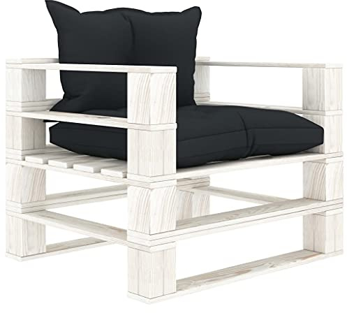 Ziaphsol Garten-Palettensofa mit Kissen in Anthrazit, Holz Kiefernholz, 80x67,5x60,8 cm, Outdoor Lounge Sessel für Terrasse, Garten, Balkon, Patio Möbel Set
