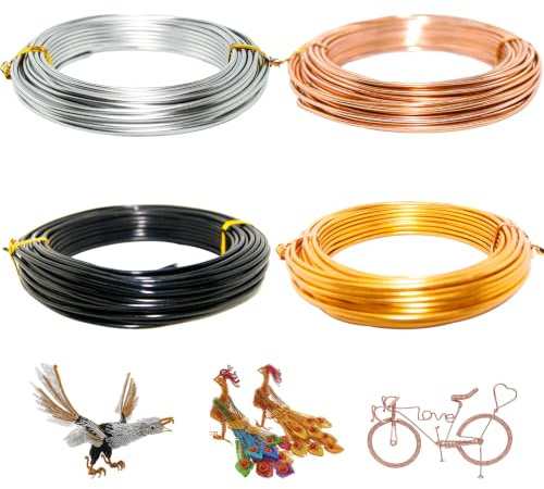 2mm Basteldraht, 40m Aluminiumdraht Basteldraht Aludraht Draht Zum Basteln | Biegsamer Aluminiumdraht, 4 Rollen(10 m/Rolle) Basteldrah Modellierdraht für DIY-Skulpturen Bastelarbeiten