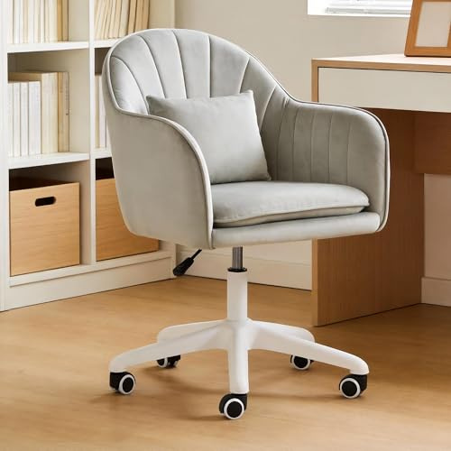 Fanerody Ergonomischer Bürostuhl, 360°Drehstuhl mit Kopfkissen, Höhenverstellbarer Schreibtischstuhl, Schminkstuhl mit Leisen Rollen für Studierzimmer Wohnzimmer, Stuhl bis 250 Pfund Belastbar, Grau