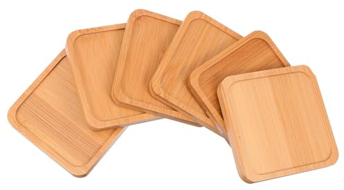 HOMSFOU 6pcs Plateau de Pot de Fleurs en Bambou Rond, Support pour Plantes, Prévention des Débordements d'eau, pour Surfaces Domestiques