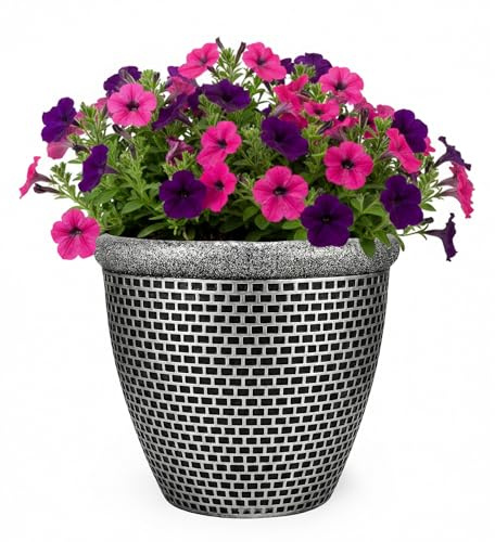 Averly Home Brick Style Flower Pot | 25cm Sturdy Plastic Plant Pots | Versatile Planters Outdoor | Plant Pots Outdoor For Houseplants | Perfect Garden Planters for Healthy Plants Root