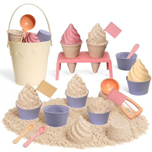 VBACALA Set Gelato Giocattolo da Spiaggia per Bambini, 13 Pezzi con Secchiello, Formine Sabbia e Accessori Gelateria, Giochi Mare e Giardino, Regalo Estate Bambini 3+ Anni