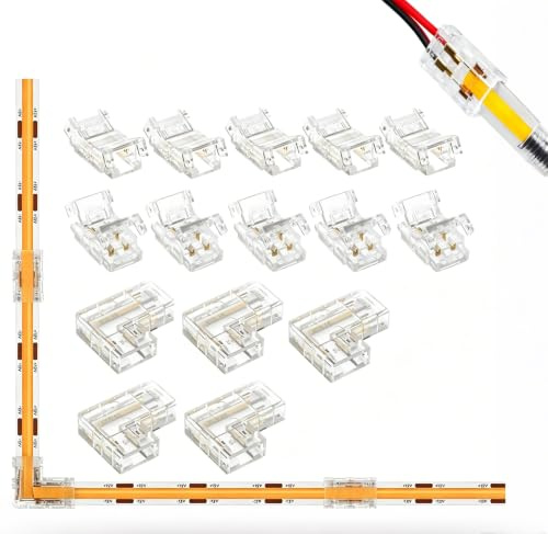 PULCINELLI 12 Stück COB LED Streifen Verbinder Set 8x L-Form Eckverbinder 4x Mittelverbinder led verbinder LED Strip Connector Transparent Lichtband Verbinder Verbindungskabel für LED Streifen 12V 24V